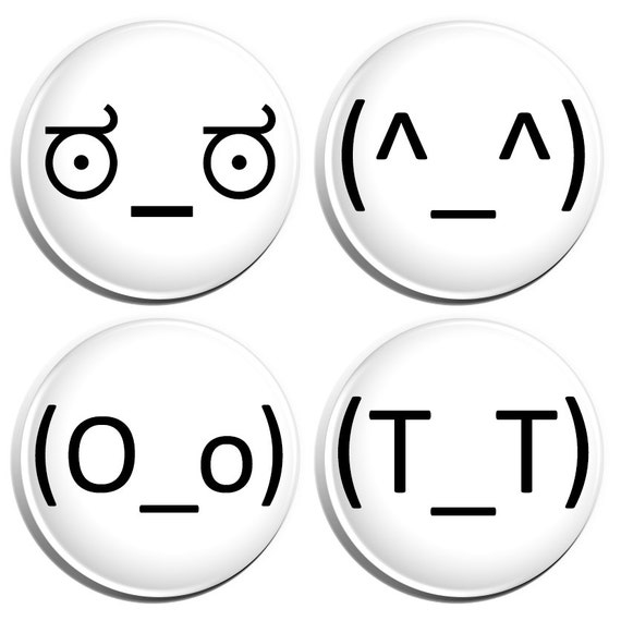 Japanese Emoticons Smiley Button Badges 4 Pack by ButtonPinBee