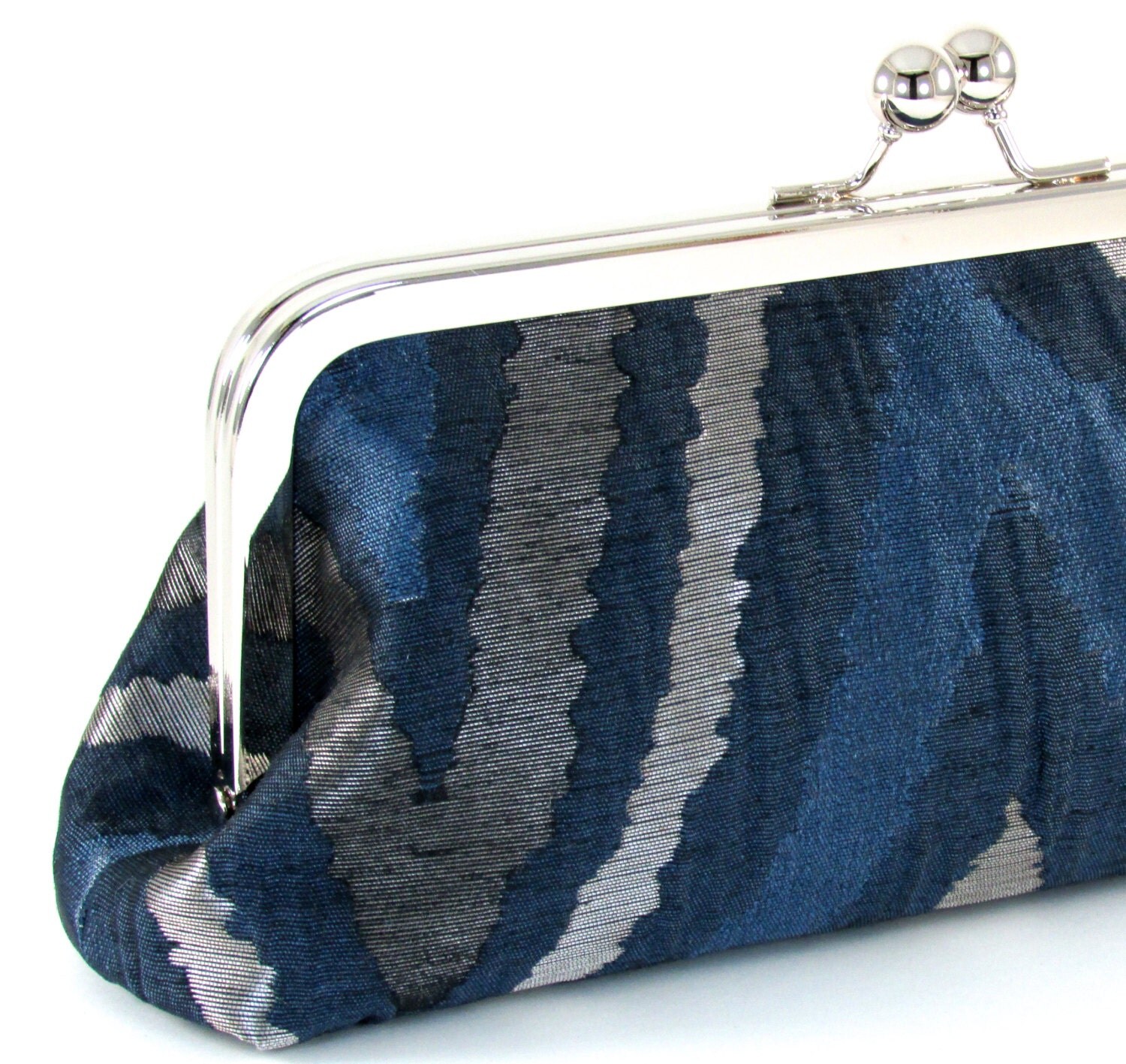 royal blue and silver clutch bag