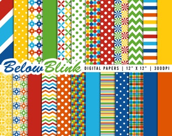 Primary Colors Digital Paper Pack, Scrapbooking Papers, 24 jpg files 12 x 12 - Instant Download - DP292