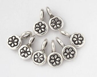 8 of Karen Hill Tribe Silver Daisy Imprint Charms 5 mm. :ka1740