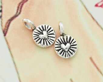 6 of Karen Hill Tribe Silver Heart Imprint Charms 6.4 mm. :ka4074