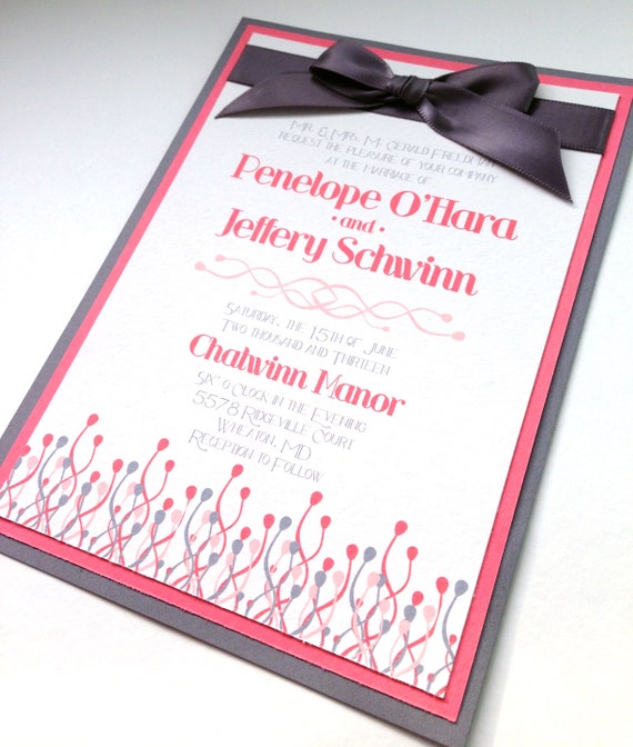 Coral Grey Wedding Invitations 5