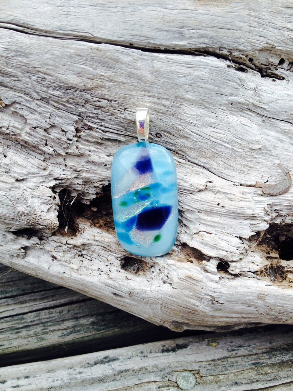 Glass Fusion mosaic blues Pendant by Studio12hatteras on Etsy