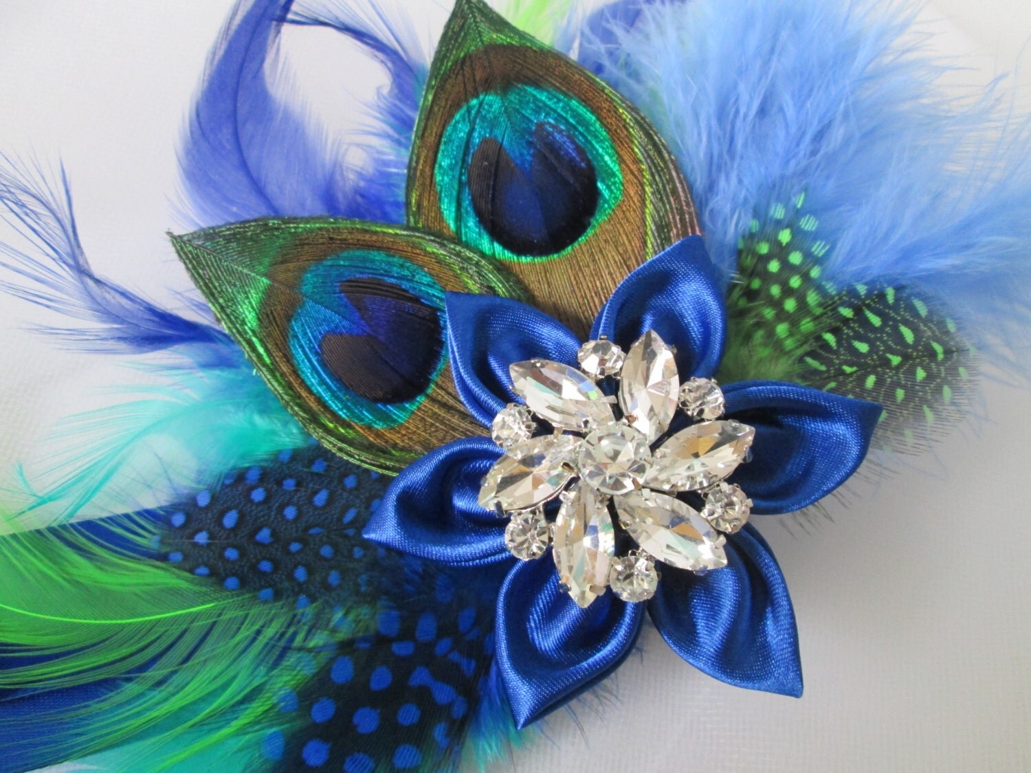 Royal Blue Wedding Bridal Corsage Peacock by NakedOrchidGarters
