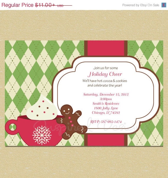 ON SALE Christmas Hot Cocoa & Gingerbread Man Invitation Il_570xn