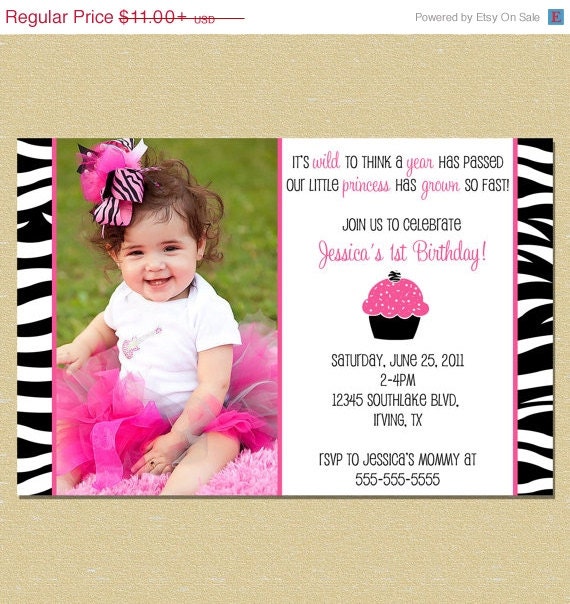 ON SALE Zebra Print Cupcake Birthday Invitation - Any Age Il_570xn