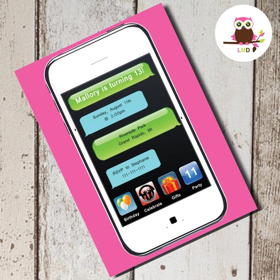 iPHONE iPAD Birthday Party INVITE Printable Cell Phone