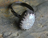 Unique Si-Opal Druzy Statement Ring set in Ornate Sterling Filigree R163