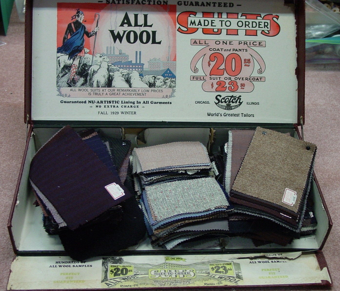Fabulous Vintage Salesman Sample Case Filled with 319 Wool