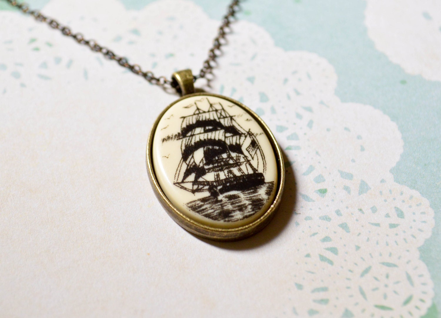 Ship Necklace Nautical Jewelry Pirate Ship Necklace