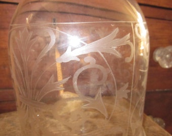 SALE..etched glass cloche, large garden cloche, glass dome, display, garden