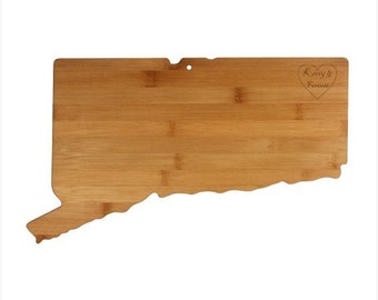 Engraved Connecticut Cutting Board - Connecticut Shaped Bamboo Cutting Board Custom Engraved - Wedding Gift, Couples Gift, Housewarming Gift