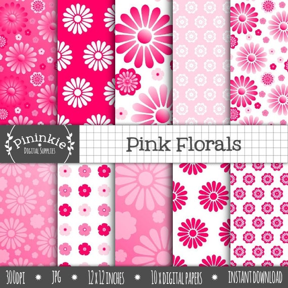 Download Pink Floral Digital Paper Flower Scrapbooking Paper Ombre