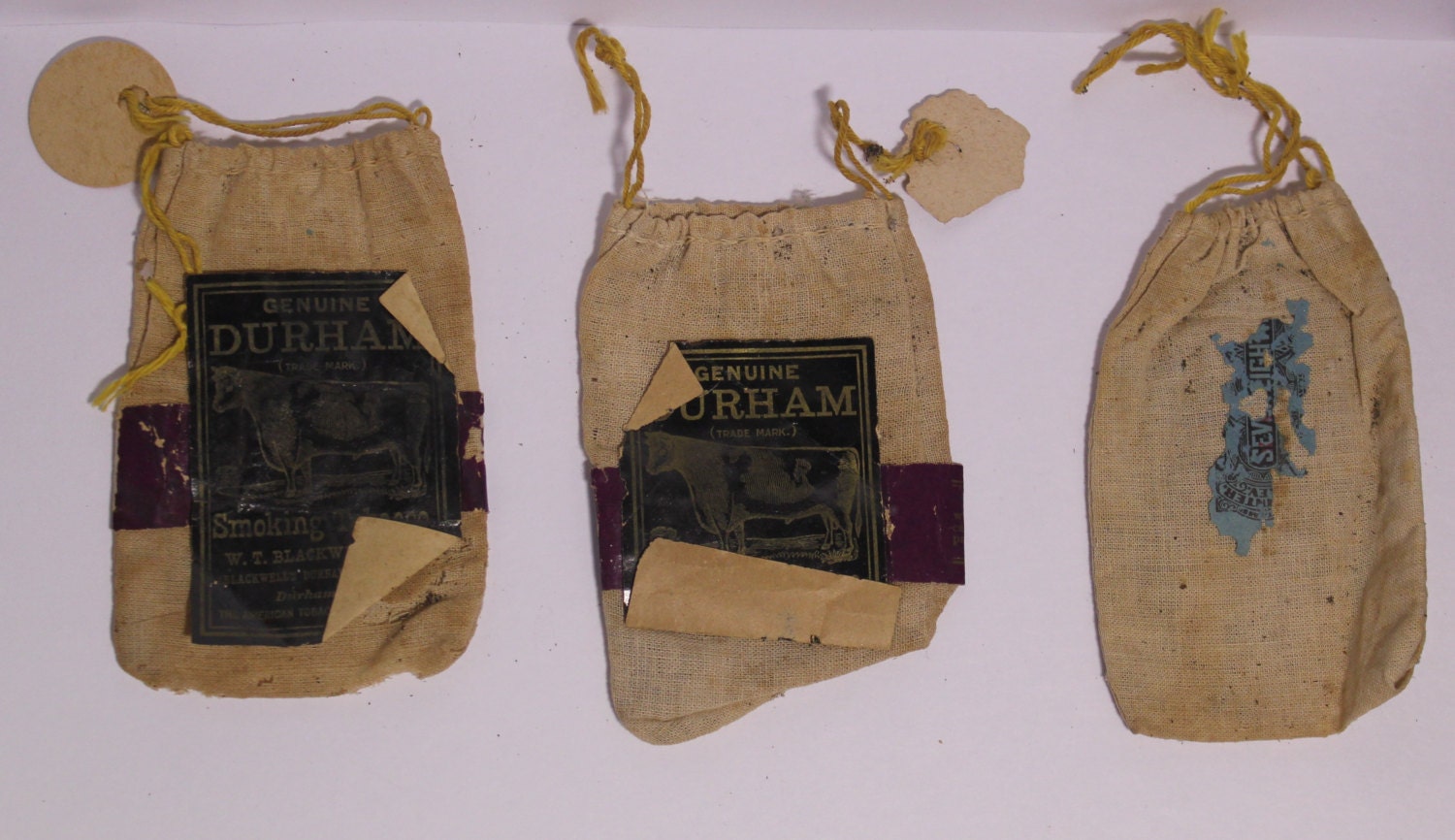 Set of 3 Vintage Genuine Durham Smoking Tobacco Bags Vintage