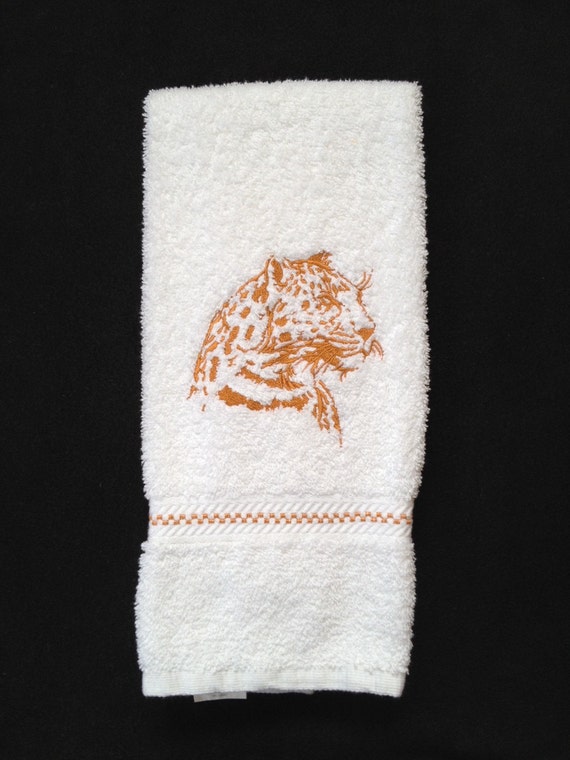 Items similar to Jaguar Silhouette Embroidered bath hand towel. Jaguar decor, Jaguar bathroom