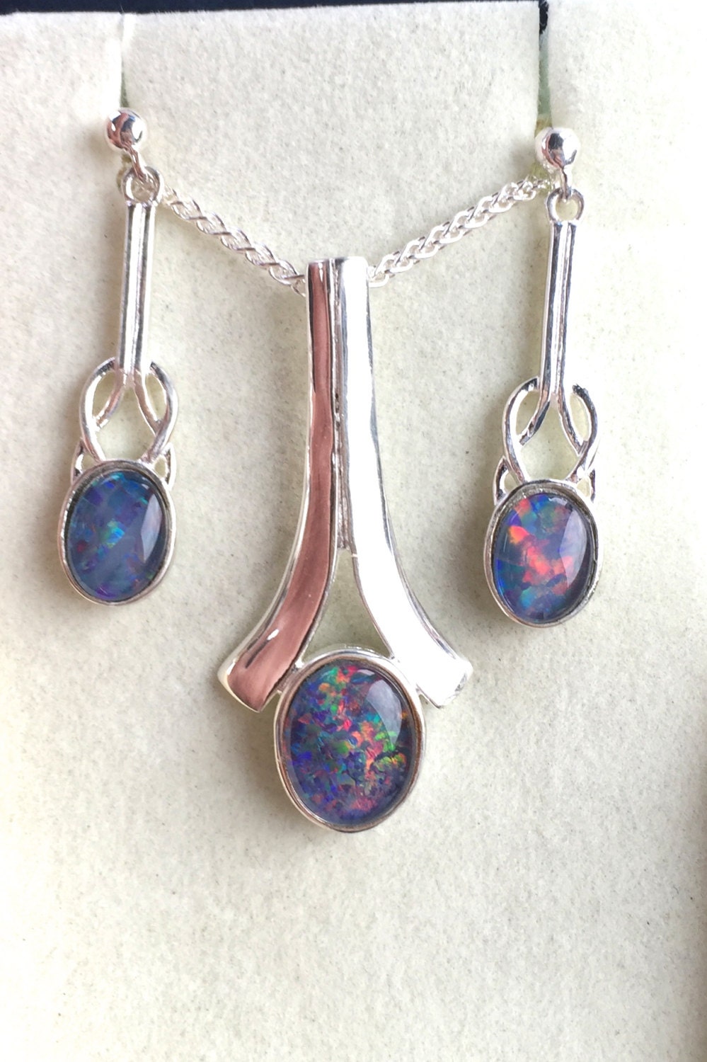 Australian Opal Jewelry Set Silver Opal Triplet by OpalEmbers