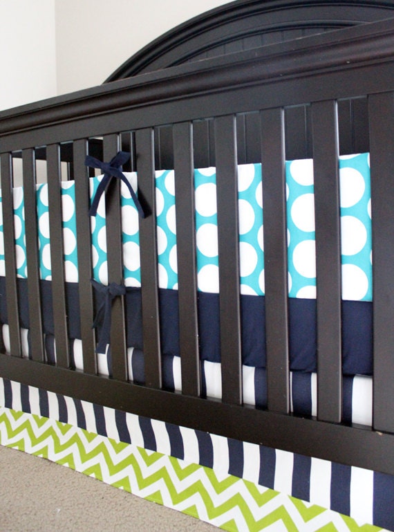 Navy and Turquoise Crib Bedding Green and Navy by GiggleSixBaby