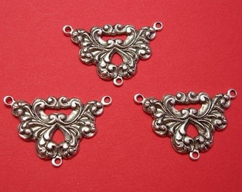 2-Art Deco 3 Rings Antique Silver Ox Silver Brass Stamping Jewelry Ornament Connector .