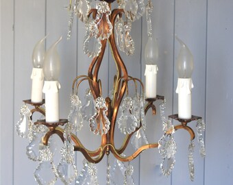RESERVED RESERVED Large Vintage French Bronze Chandelier - French Crystal Chandelier - Prism and Bronze Chandelier