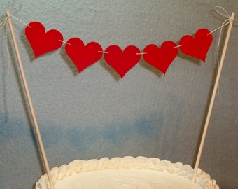 Heart Cake Topper Garland, Wedding Bunting, Valentine's Day, Anniversary