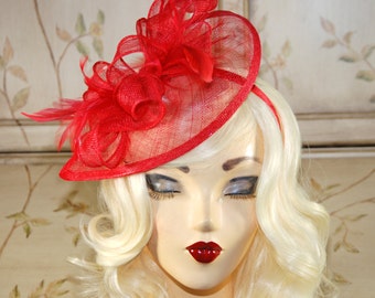 Red Fascinator - Red Kentucky Derby Hat - Tea Party Fascinator - British Fascinator - Fancy Red Tear Shaped Hat - Fascinate Hat