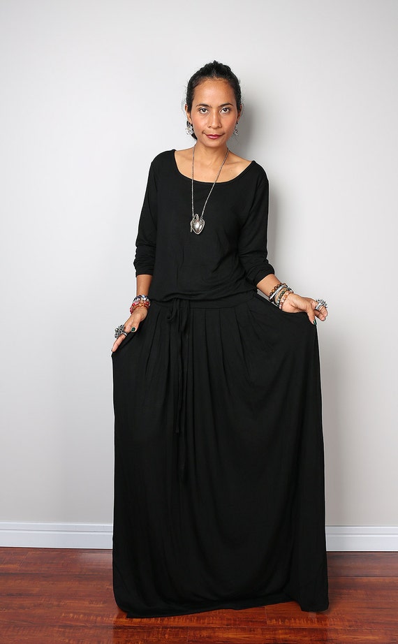 Black Maxi Dress Long Sleeve dress : Autumn Thrills