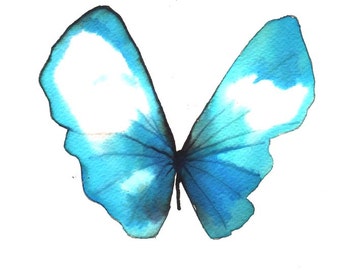 azure, ultramarine blue and white butterfly 8 X 10" original watercolour painting