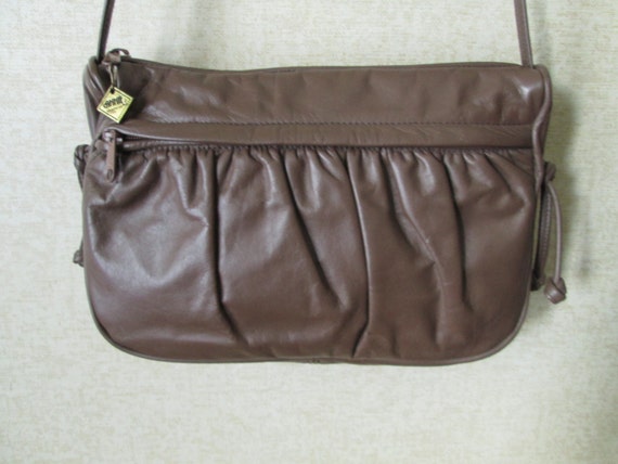 Leather Shoulder Bag mocha brown long strap purse ruched gathered soft ...