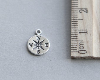925 Sterling Silver Charm, Compass Charm, Sterling Silver Compass Charm, Nautical Charm, Tiny Compass Charm, 10mm ( 1 piece )
