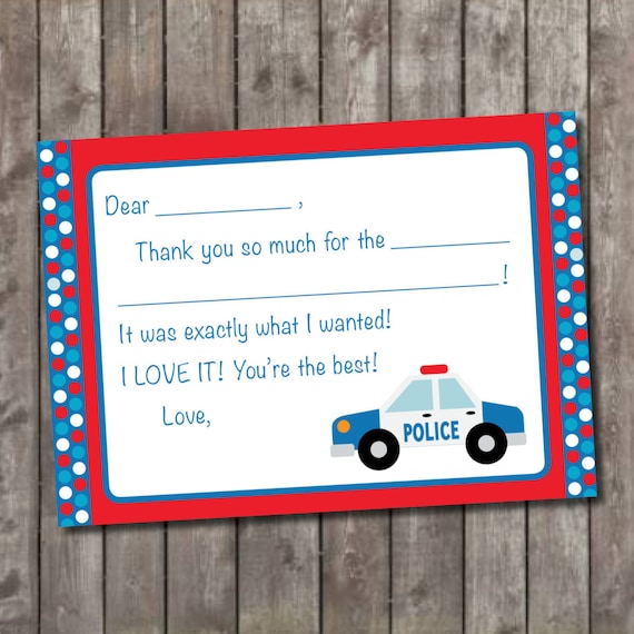 Police Themed Fill In Thank You Cards