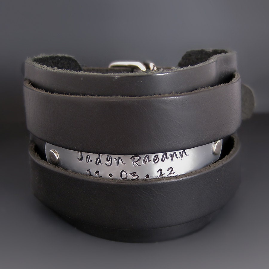 Men's Custom Wide Leather Cuff Personalized by StringOfJewels2