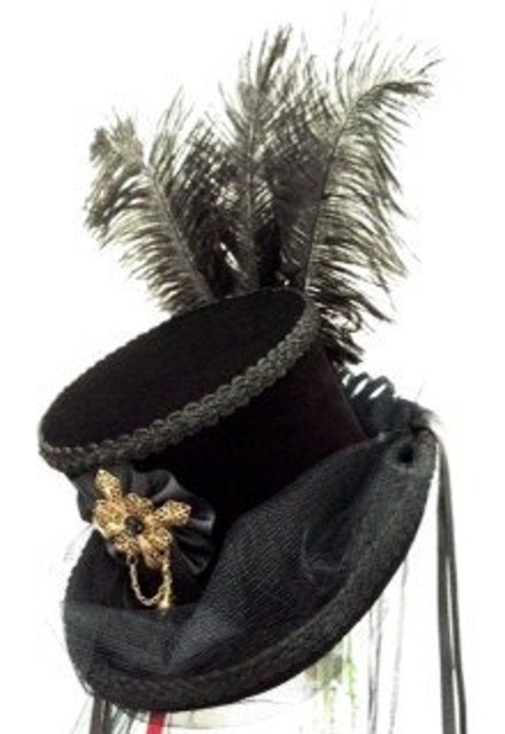 Gothic Steampunk Victorian black velvet top hat