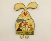 Hoppy Spring, Easter Bunny Rabbit, Spring Easter Bunny, Spring Decor, Easter Decor, Folk Art Rabbit