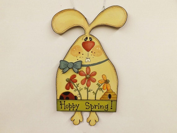 Hoppy Spring, Easter Bunny Rabbit, Spring Easter Bunny, Spring Decor, Easter Decor, Folk Art Rabbit