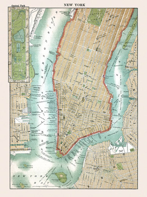 Lower Manhattan Map Vintage 1800s Art Illustration New York