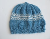Pretty Blue and White Handknit Hat for Child