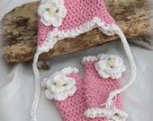 Crochet Baby Hat and Leg Warmer Pattern, Newborn Photo Prop, Hat Pattern with Earflaps, Leg Warmer Pattern, Snow Flower Hat and Leg Warmers