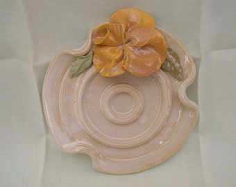 Handbuilt Porcelain Yellow Rose Soap Dish or Soap Holder, Bathroom Accessories, Cream Glaze