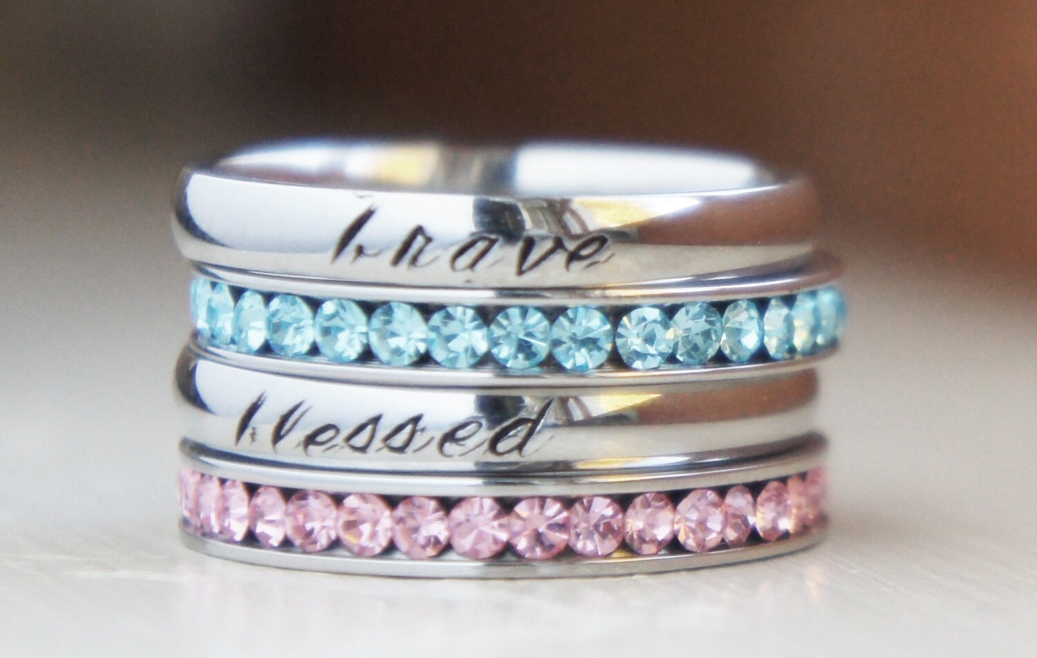 Birthstone stacking rings Personalized Name by RiverValleyJewelry