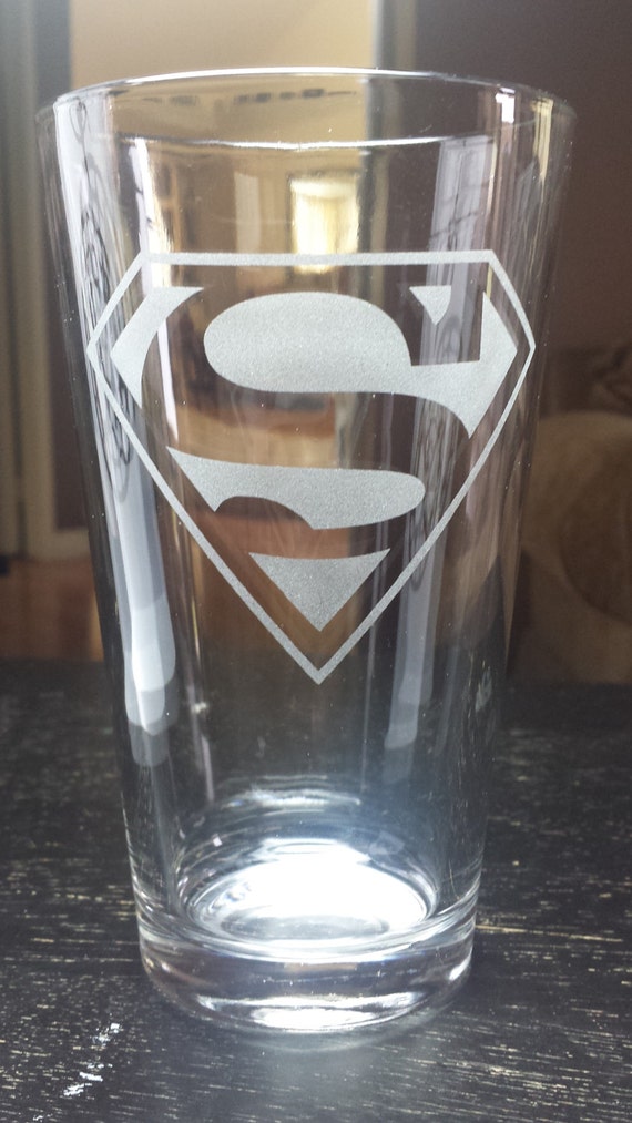 Etched 16 oz Superman drinking glass by GeekyExpressions on Etsy