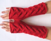 Deep Red fingerless gloves 10" arm warmers mittens, Acrylic Deep Red fingerless gloves 10" arm warmers mittens, Acrylic