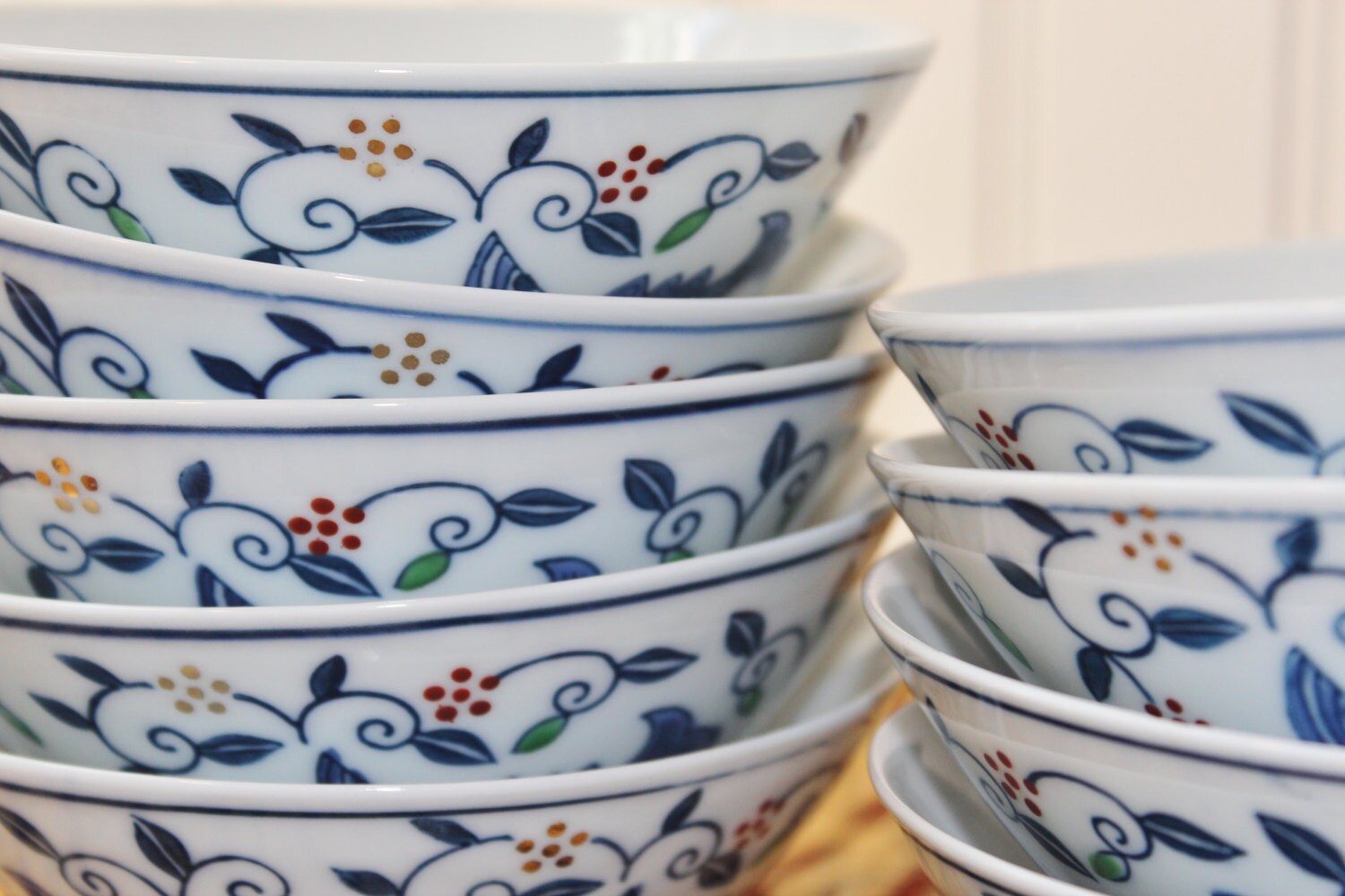 Vintage Japanese Rice Soup Bowls Porcelain Set of 6