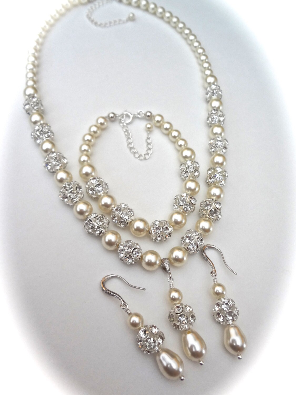Brides jewelry set 3 piece pearl set by QueenMeJewelryLLC