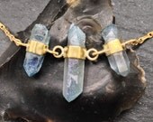 Multi Banded Aqua Aura Quartz Necklace - Trio - Brass