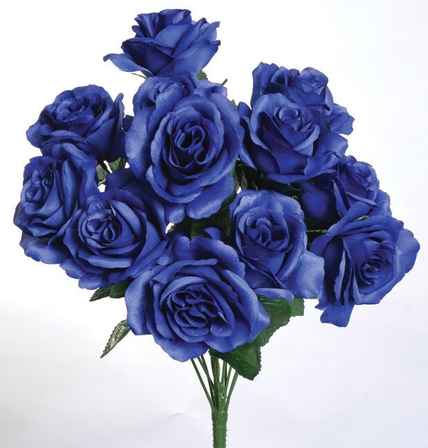 New Artificial Silk Royal Blue Rose Bush 12 Royal Roses