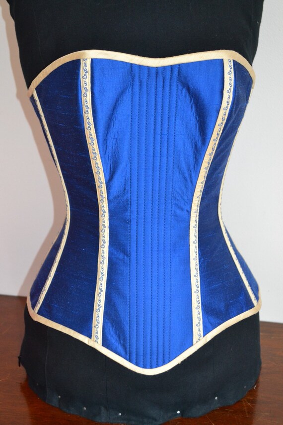 Blue Silk Overbust corset 26in waist