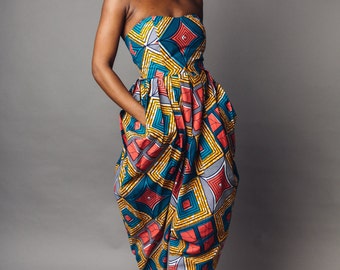 African Print Strapless Bianca Jumpsuit