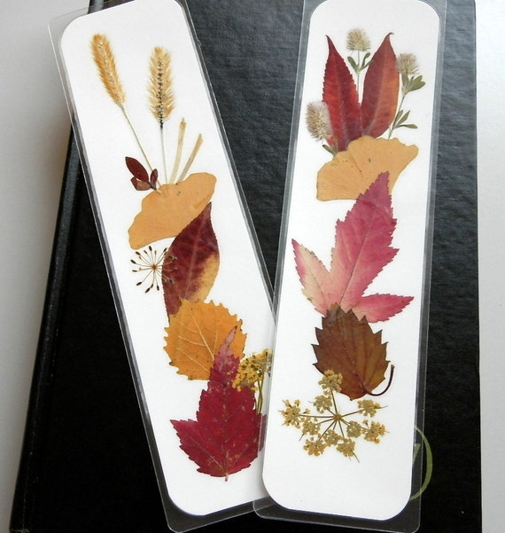 PRESSED LEAVES BOOKMARKS Set of 2 Real Fall by MyHumbleJumble