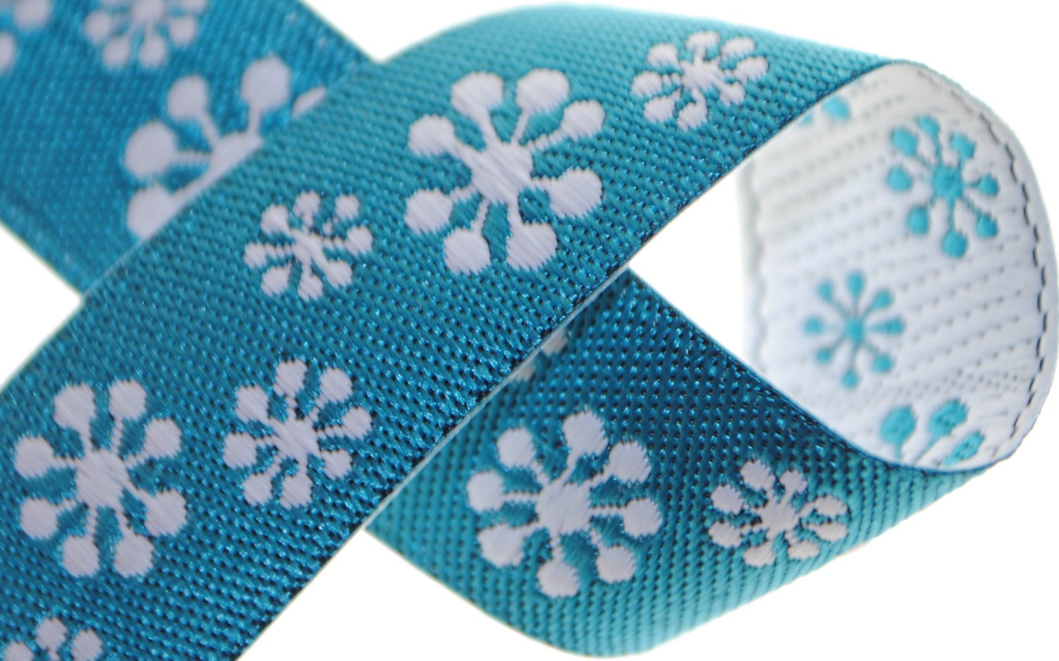 Snowflakes Blue and White 2 Yards Jacquard Trim 16mm wide