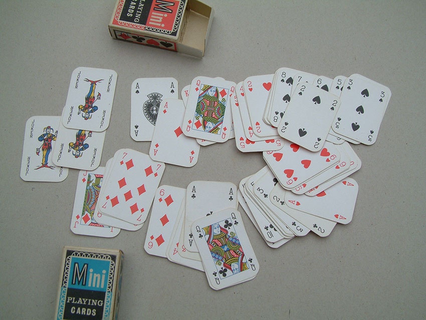 Vintage Mini miniature Playing Cards in box Full Deck 2 x 55